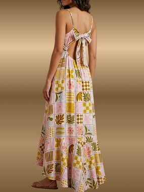 Paper Heart Floral Patchwork Open Back Hi Lo Ruffle Maxi Dress M NWT Boho Resort
